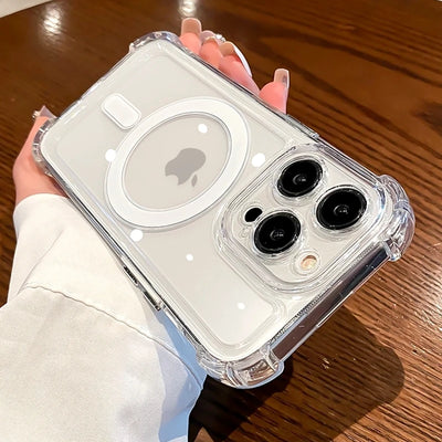 Luxury Magnetic Wireless Charge For Magsafe Case for iPhone 11 12 13 14 15 16 17 Pro Max Air Transparent Shockproof Bumper Cover