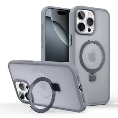 Matte Metal Ring Magnetic Phone Case for Magsafe IPhone 11 12 13 14 15 16 17 Air Pro Max Plus 17Pro KickStand Holder Cover