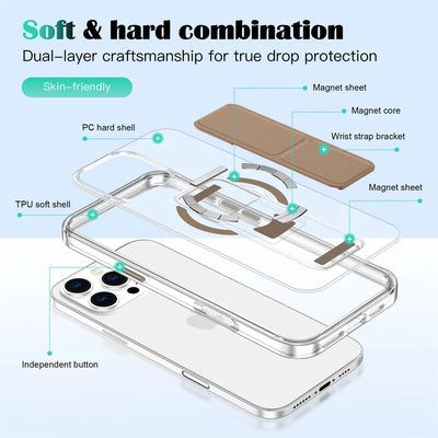Luxury Folding Wristband Stand Magnetic Phone Case For iPhone 17 18 Pro Max 15 16 Plus 14 13 12 Shockproof Protective Back Cover