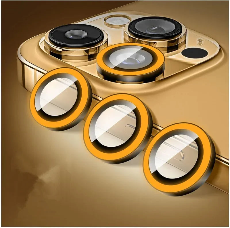 Luminous Metal Ring Tempered Glass Camera Lens Protector for IPhone 16 15 14 13 11 Pro Max Plus 12 Mini 16Pro Lens Film Cover