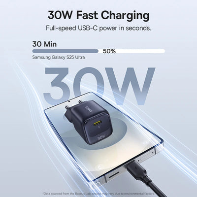 Baseus 30W GaN Charger PD Charger For iPhone 17 16 15 14 13 12 Max Fast Charger PD3.0 QC3.0 Phone Charger Type C Tablets Charger