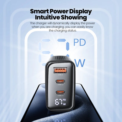 Toocki GaN USB C Charger 33W/67W Digital Display PD QC Fast Charging 40W Type C Phone Charger for iPhone 17 16 15 Samsung Xiaomi