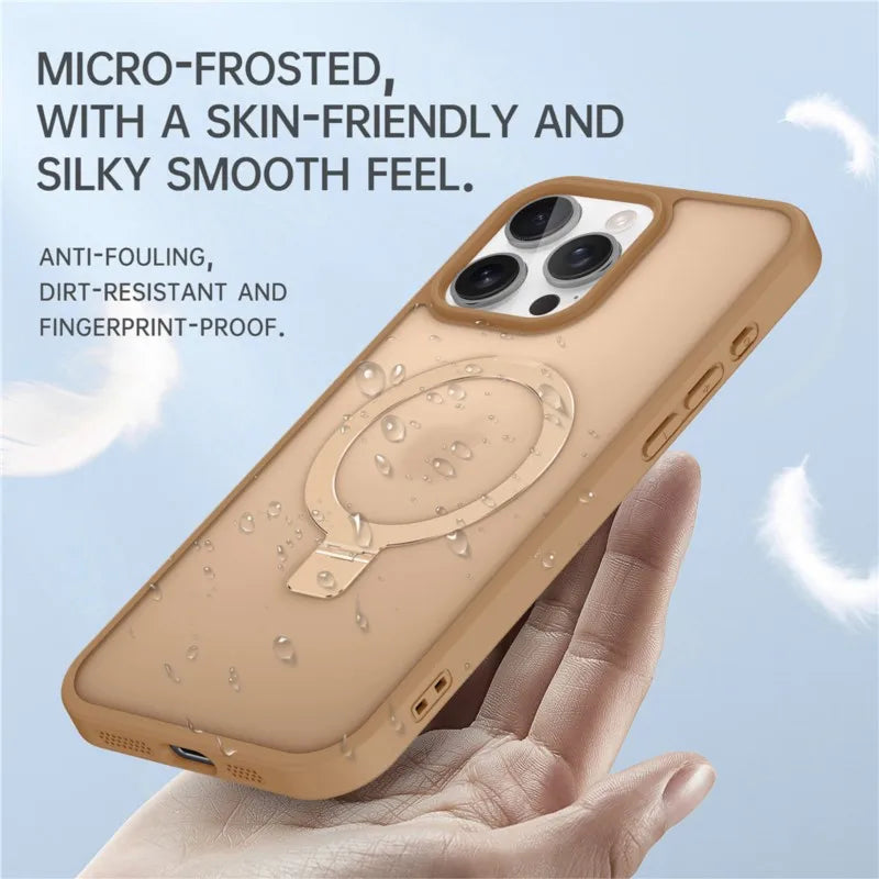 Matte Metal Ring Magnetic Phone Case for Magsafe IPhone 11 12 13 14 15 16 17 Air Pro Max Plus 17Pro KickStand Holder Cover
