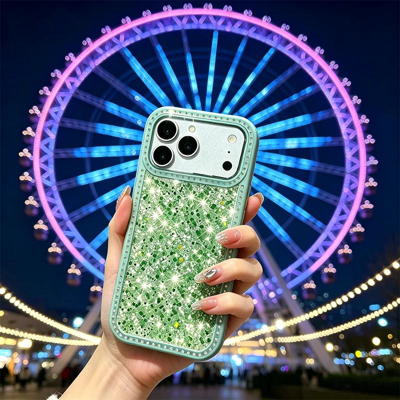 Luxury Dense Colorful Glitter Rhinestone Trim Phone Case, High Shine Glam Sparkling Crystal Decor Protective Cover Compatible with iPhone 11 12 13 14 15 16 17 Series