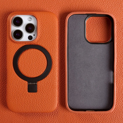 Magnet Ring Stand Phone Case for IPhone 18 Pro Max 17e 16 15 13 14 12 11pro Cover Genuine Leather Case Magnetic Back Cover Cases