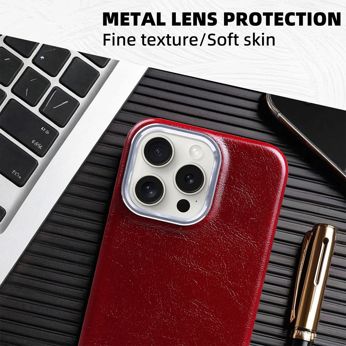 Luxury Classic Retro Textured Metal Frame All Inclusive PU Leather Case For iPhone 15 Pro Max 16 14 Plus 13 12 11
