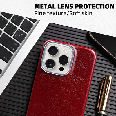 Luxury Classic Retro Textured Metal Frame All Inclusive PU Leather Case For iPhone 15 Pro Max 16 14 Plus 13 12 11