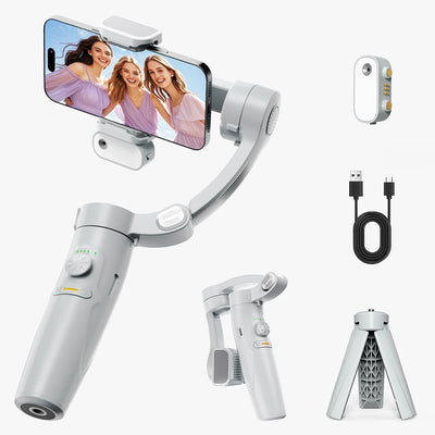 QAML S6 3-Axis Gimbal Gesture Control & Fill Light for Smooth Vlogs, Streams & Selfies. Compact & Durable, Perfect for Creator