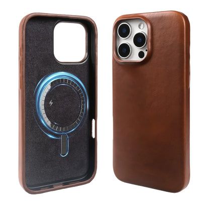Vintage Full Wrapped Genuine Leather Case for Iphone 18 Pro Max 17 16 15 14 13 12 Business Oil Wax Magnetic Magsafe Phone Cover