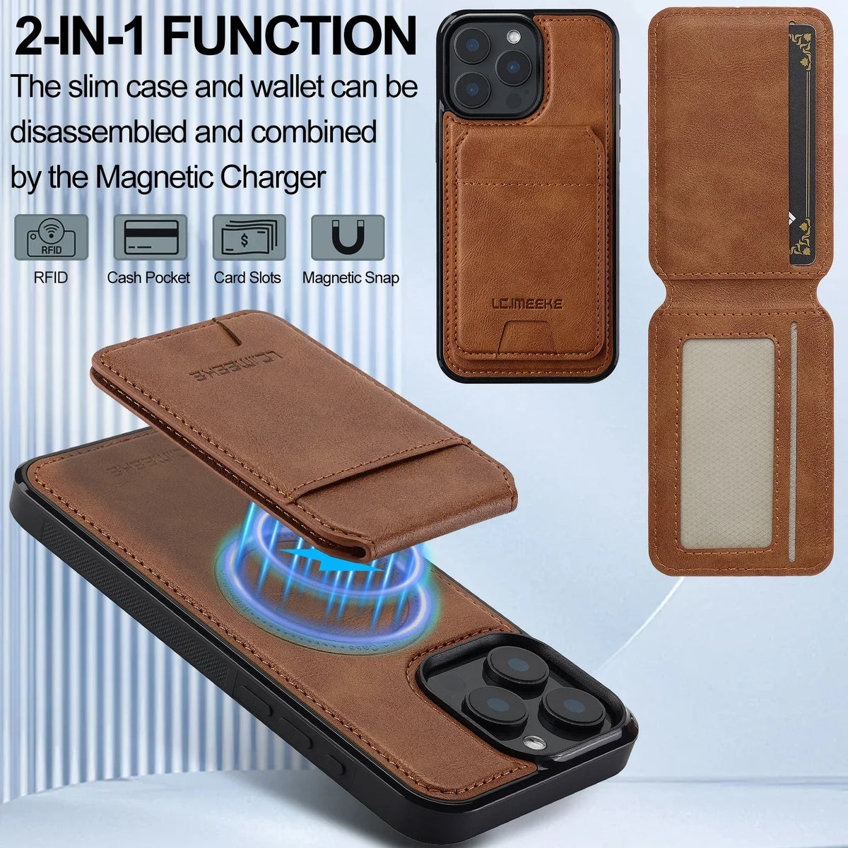 Detachable Magnetic 2 In 1 Leather Case For iPhone 18 17 16 15 14 13 12 11 Pro XS Max 17E Air XR 8 7 Plus SE Cards Pocket Cover