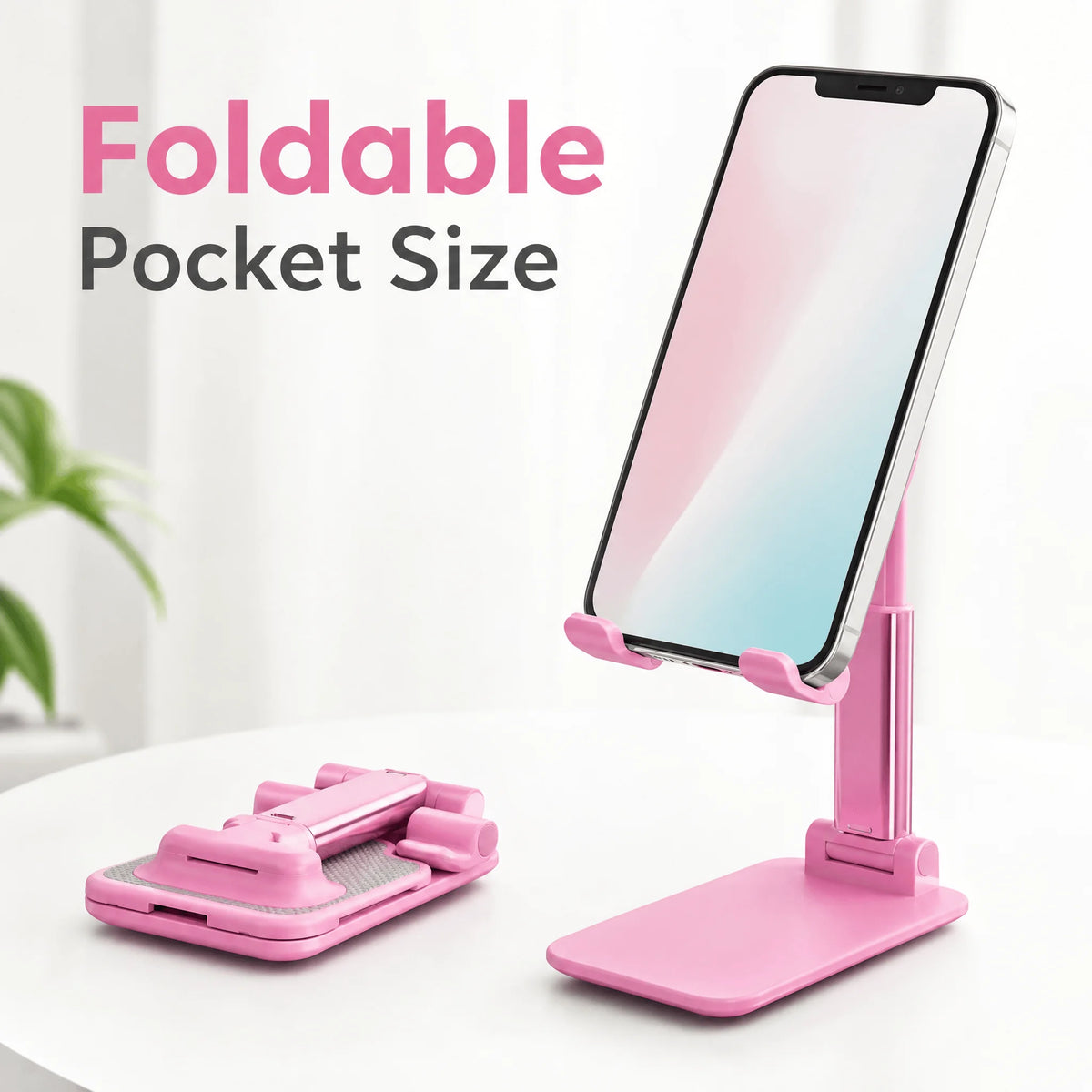 1pcs Foldable Adjustable Phone Stand, Portable Desktop Cell Phone Holder, Angle Height Adjustable Stable Mobile Phone Mount for Smartphone Tablet Home Office Travel