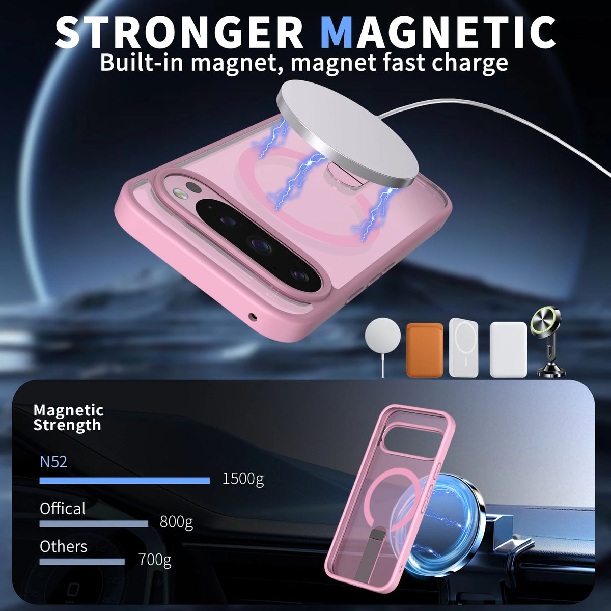 Luxury High Transparent Case For Google Pixel 11 10 9 Pro XL 5G 9A 10A Magnetic Wireless Charging With Holder Shockproof Cover