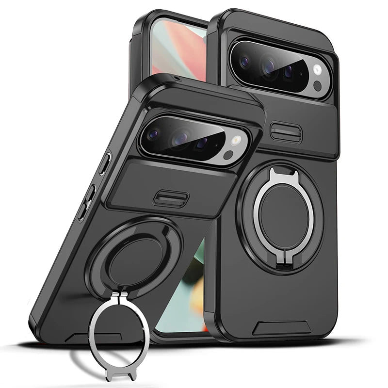Armor Magnetic Ring Bracket Case For Google Pixel 11 10 9 Pro XL 10Pro For Pixel 9A 8A 7 Pixel 10 11 Pro Slide Lens Protect Case