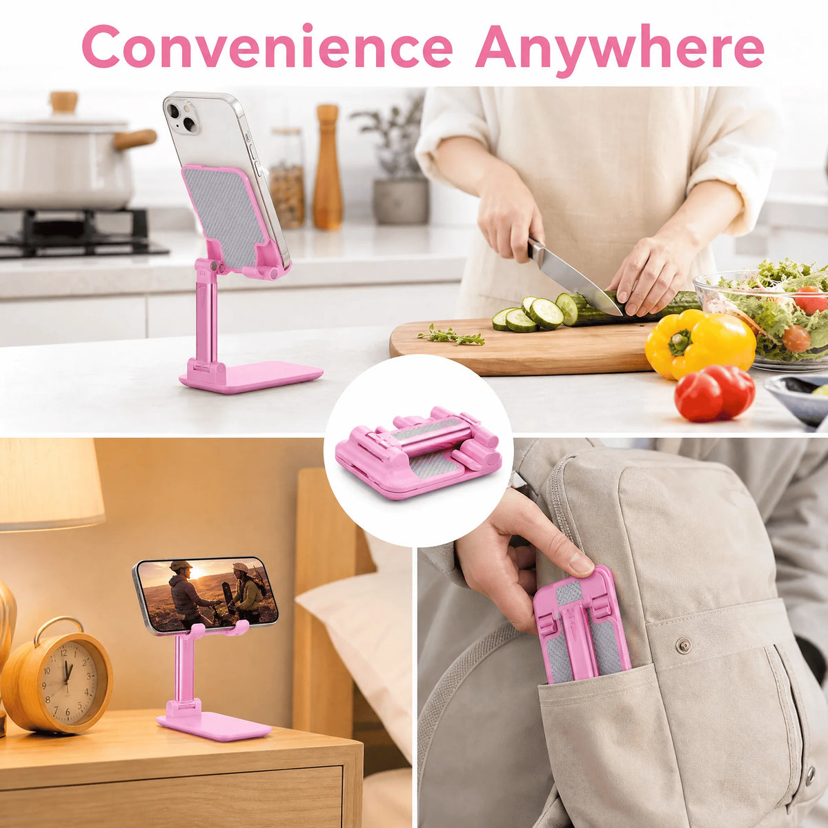 1pcs Foldable Adjustable Phone Stand, Portable Desktop Cell Phone Holder, Angle Height Adjustable Stable Mobile Phone Mount for Smartphone Tablet Home Office Travel