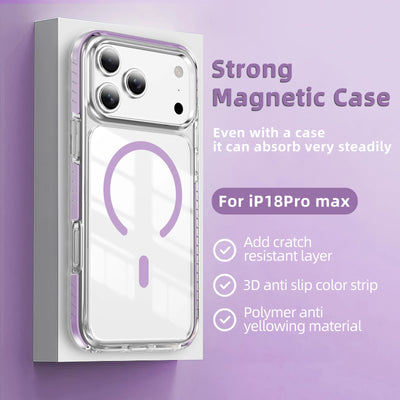 Luxury Clear for Magsafe Magnetic Case For iPhone 18 17 Pro Max 18pro 17pro Coque Wireless Charging Candy Frame Shockproof Cover
