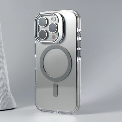 Luxury Camera Lens Holder Clear for Wireless Charge Magsafe Cases For iPhone 18Pro 17 16 15Pro Max Clear Shockproof Cover