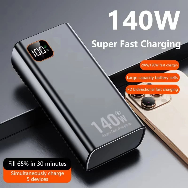 Lenovo 200000mAh 140W Super Fast Charging Power Bank Ultra Capacity Portable Charger New Arrival for iPhone Samsung