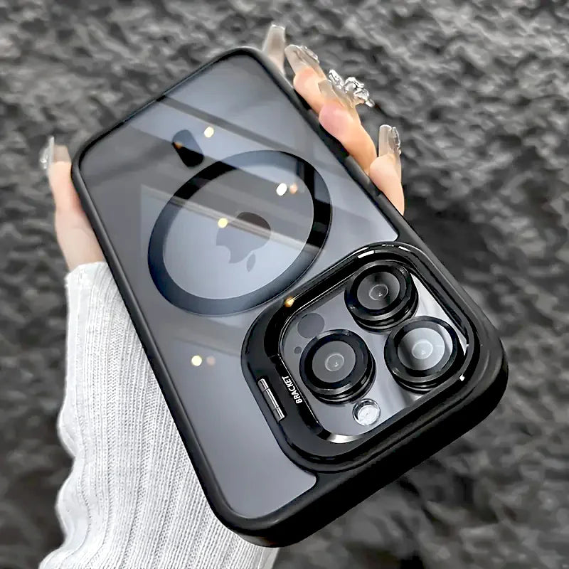 Luxury Transparent Case For iPhone 18 17 16 15 14 13 12 11 Pro Max Air 18Pro 16Pro For Magsafe Wireless Charge Stand Lens Cover