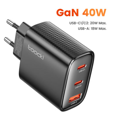 Toocki 40W Charger GaN PD 20W Fast Charging USB Type C Chager for iPhone 15 14 13 12 Pro Max iPad Samsung S24 S23 Xiaomi POCO
