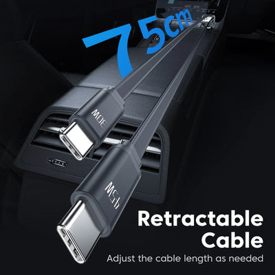Toocki 105W Car Charger USB C Retractable Cable 0.75m PD 45W QC 3.0 SCP SFC2.0 PPS Fast Charging for iPhone 17 16 Samsung Tablet