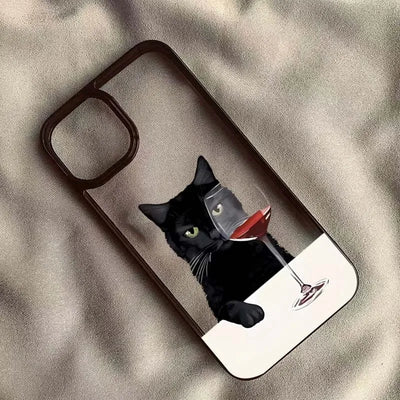 Cute Cat Goblet Drink Couple Case for iPhone 17 Air 16 15 14 13 12 11 Pro Max 17 16 15 Pro 16 14 Plus Luxuy Shockproof Y2K Cover
