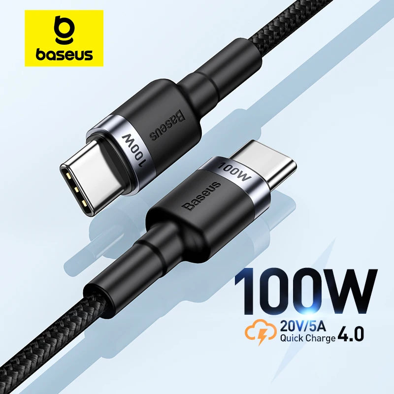 Baseus USB Type C To USB C Cable For iPhone 18 17 100W/5A PD Fast Charging Charger Cord For Macbook Xiaomi Samsung Type-C Cable