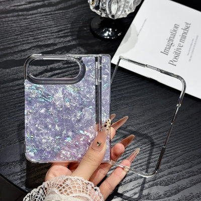 Fashion INS IMD Iridescent Shell Glitter Flip Phone Case For IPhone Duo 18 Fold Skin Feel Hinge Full-protecto Shockproof Cover