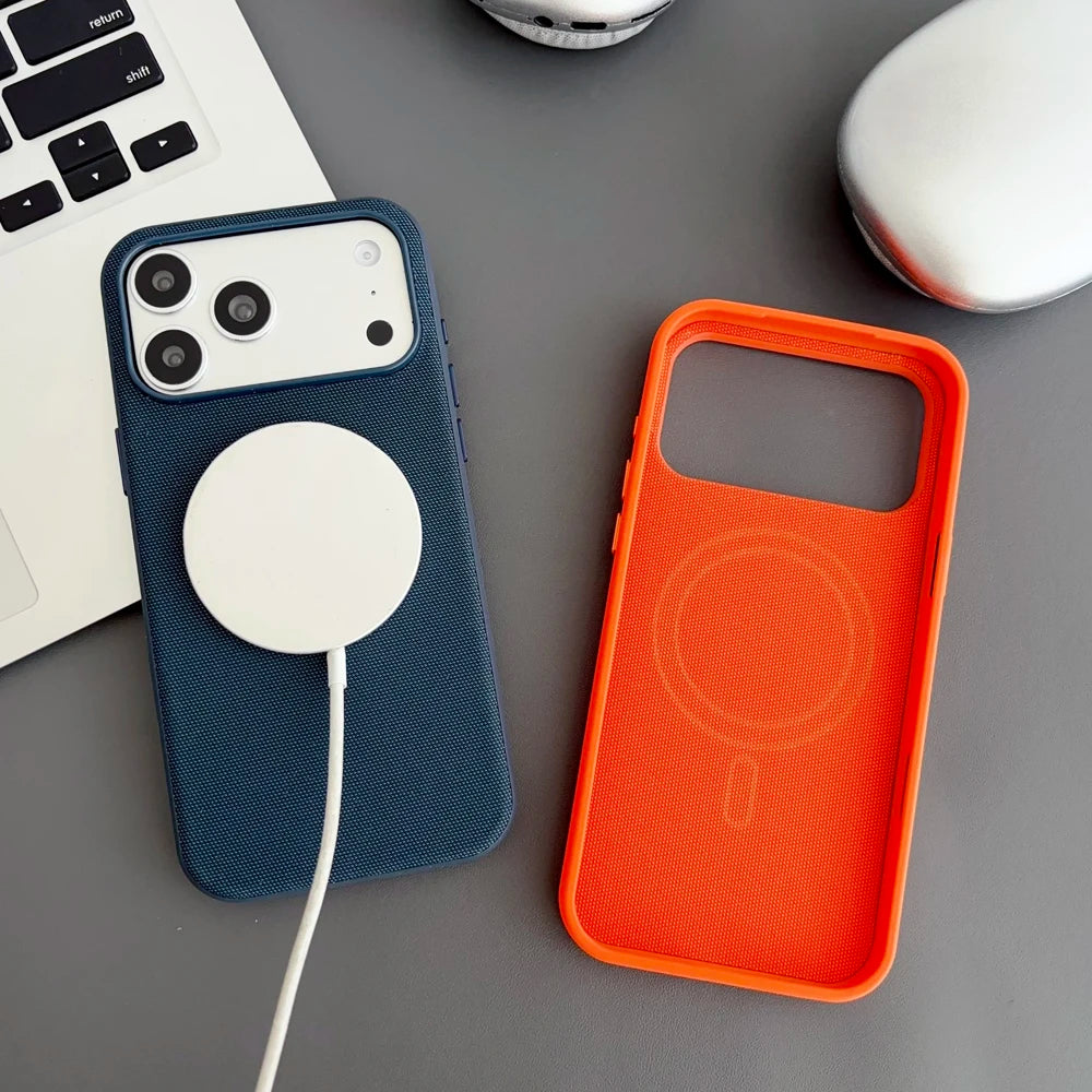 For Magsafe Magnetic Leather Phone Case For iPhone 18 17 16 15 14 13 12 Pro Max Premium Tech Woven Shockproof Solid Color Cover