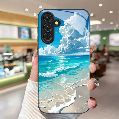 Ginkgo Leaf Tempered Glass Phone Case For Samsung A57 5G A56 S25 S26 Ultra S24 S23 Plus A37 A17 A55 A54 A53 A36 A26 Cases Cover