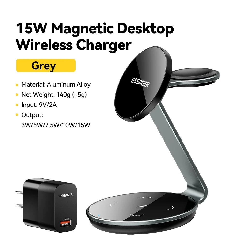 Essager 3 in 1 Magnetic Wireless Charger Bracket for Apple Watch Airpods 15W Fast Charge Dock Station for iPhone 15 14 13 12 Pro