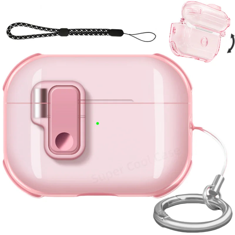 Earphone Case for AirPods Pro 3/Pro 2/4 with Secure Lock Soft TPU Transparent Protective Case with Lanyard for AirPods 4/Pro 3