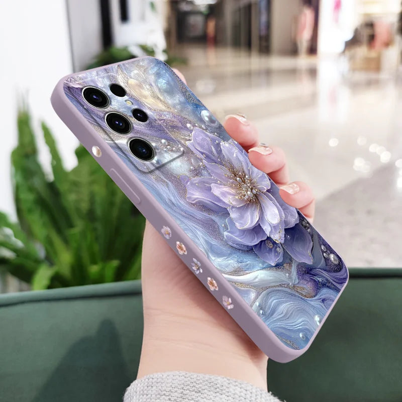 Pearlescent Flower Phone Case For Samsung Galaxy S25 S24 S23 S22 S21 S20 S10 S10E Ultra Plus FE Note 20 Ultra Plus Cover