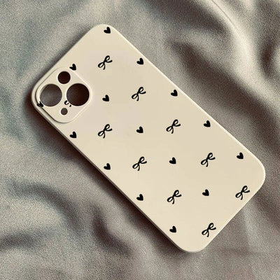 INS Korean Cute Love Heart Bow Phone Case for iPhone 17 16 15 14 13 12 11 Pro Max Mini X XS XR 7 8 Plus SE 16E Shockproof Cover