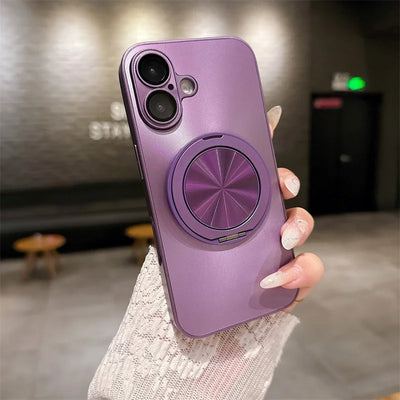 360 degree Rotatable Magsafe Ring Holder Case For iPhone 16 Pro Max 16 Plus 15 Pro 14 13 12 11 Frosted Plating Lens Film Cases