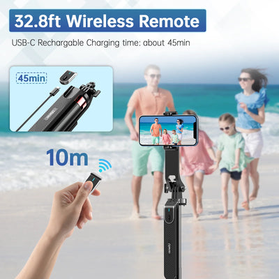 Ulanzi MA09 1.74m Selfie Stick Tripod for iPhone 17 15 Android Phone w Remote Control Panoramic Ball Head Holder U200 VL49 Kit
