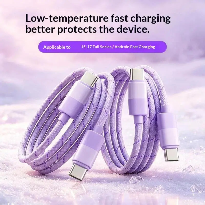 60W PD Fast Charging Cable For 15/16/17 USB Type C To C Quick Charger Cord Nylon Braided Charger Power Wire