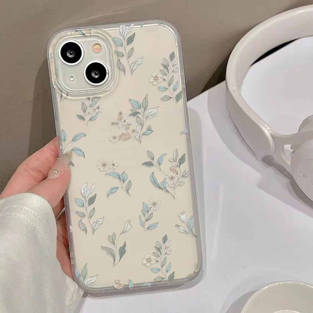 Flower Phone Case For iPhone 16 Pro Case iPhone 17 18 15 13 11 12 14 Pro Max Mini Shockproof Matte Transparent Aesthetic Cover