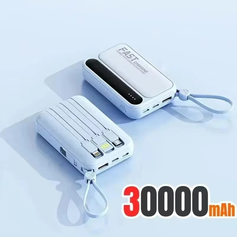 Lenovo 500000mAh Fast Charge Power Bank Portable Large Capacity 4 Built‑in Cables Backup Battery for Smartphones Daily Outdoor