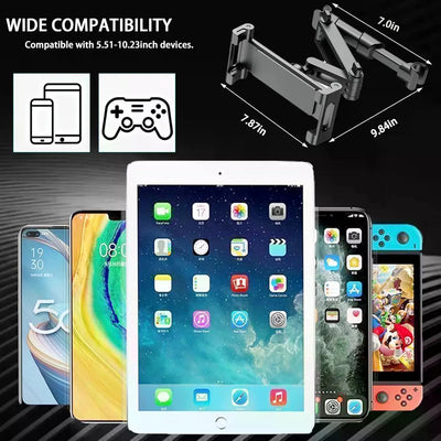 Car Headrest Tablet Phone Holder, Telescopic Adjustable 360 °   Rotatable Stand, for 6.0‑10.3 Inch Smartphones & Tablets, Rear‑Seat Entertainment Car Accessory, Black