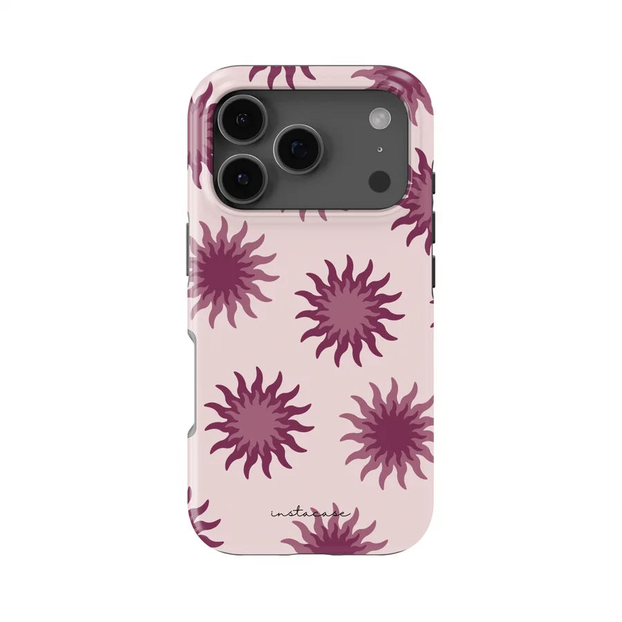 Y2K Aesthetic Pink Floral Sunburst Phone Case for iPhone 17 17e 16e 16 15 14 13 12 11 Air Pro Max Plus Double-layer Back Cover