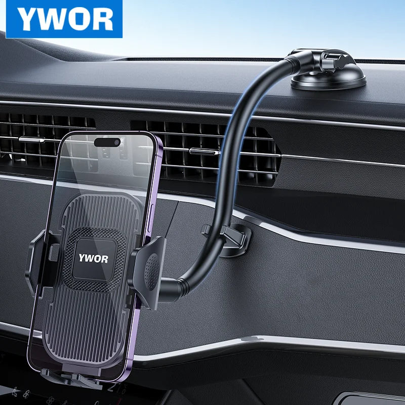 YWOR Cell Phone Holder for Car Dashboard Windshield Phone Mount for Car Long Arm Car Phone Holder Mount Strong Suction Cup Anti-