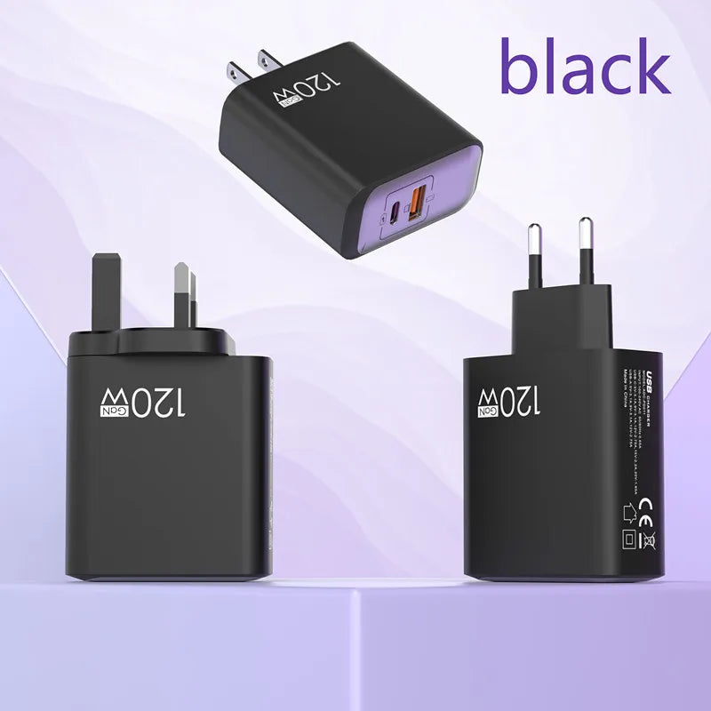 120W GaN USB C QC 3.0 Fast Charger Quick Charging PD Charger EU US UK Wall Power Adapter For iPhone Samsung Xiaomi Huawei iPad﻿﻿