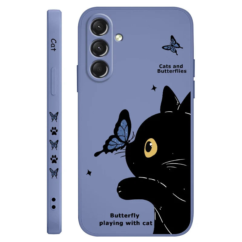 Cat Butterfly Phone Case For Samsung Galaxy S25 S24 S23 S22 S21 S20 S10  Ultra Plus FE Note 20 Ultra 10 Plus Cover