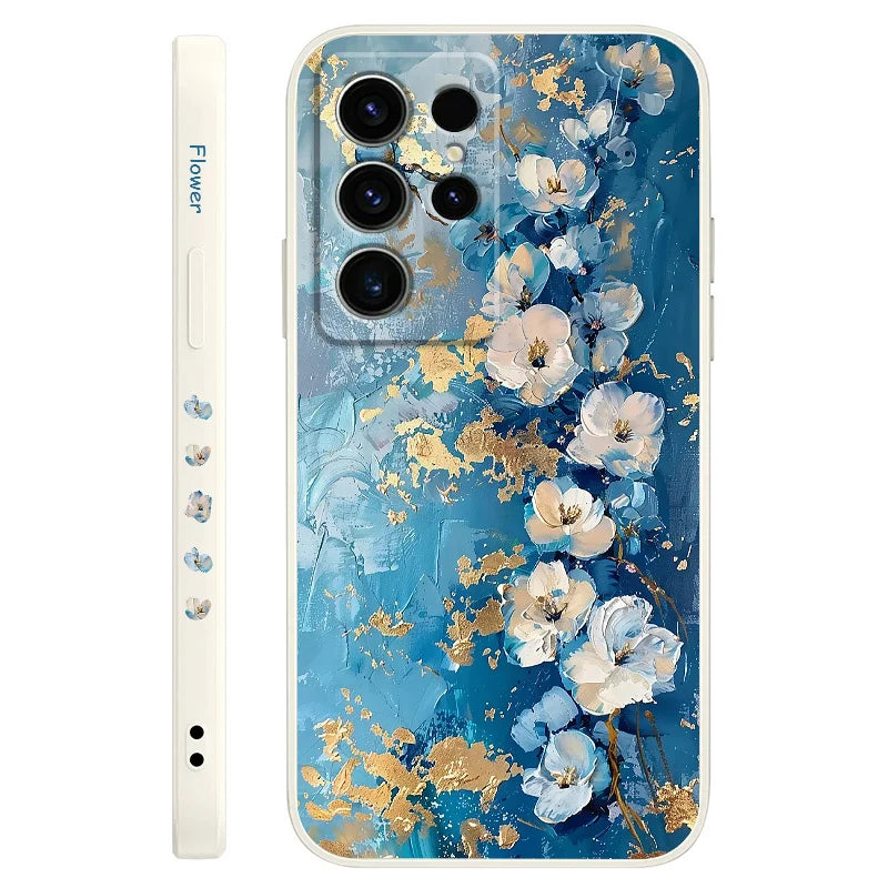 Gold Leaf Flower Phone Case For Samsung Galaxy S25 FE S24 S23 S22 S21 S20 S10 S10E Ultra Plus FE Note 20 Ultra Plus Cover