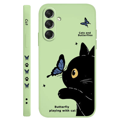 Cat Butterfly Phone Case For Samsung Galaxy S25 S24 S23 S22 S21 S20 S10  Ultra Plus FE Note 20 Ultra 10 Plus Cover
