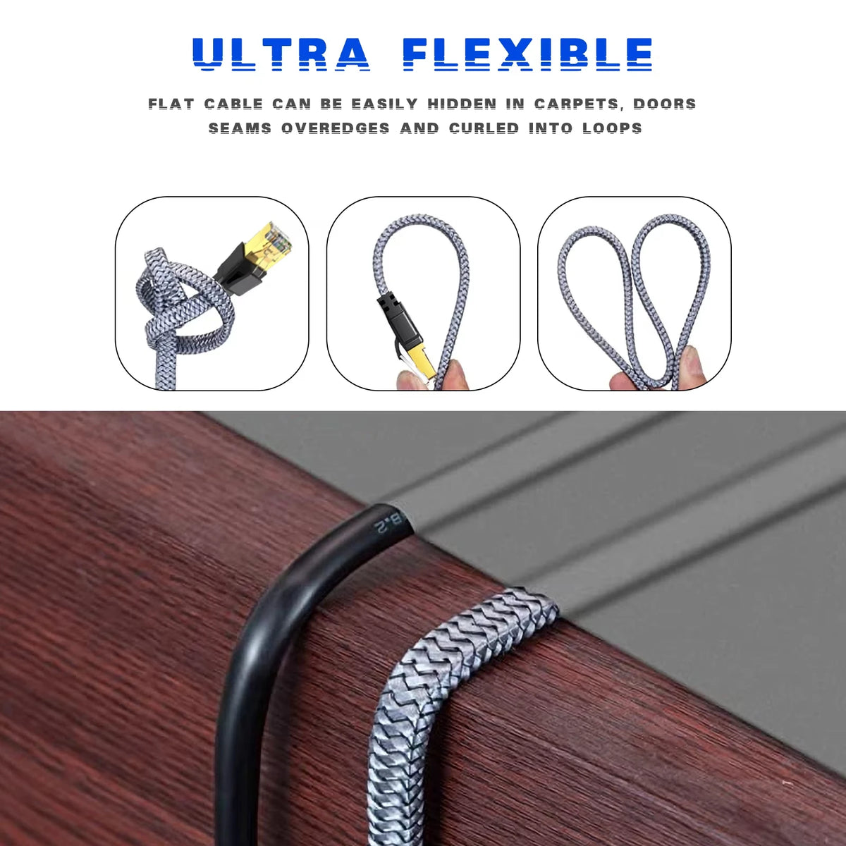 RJ45 Network Cable Gaming Flat Nylon Braided Cable Internet Network Lan Patch Cord Lan Network Wire For Internet Router Server