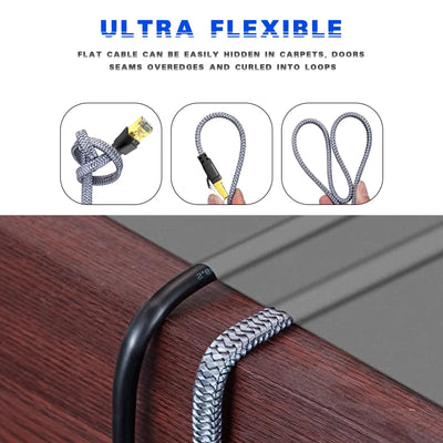 RJ45 Network Cable Gaming Flat Nylon Braided Cable Internet Network Lan Patch Cord Lan Network Wire For Internet Router Server