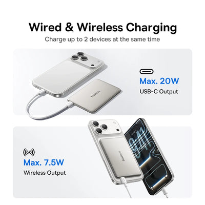 Baseus 5000mAh Magnetic Power Bank 15W Wireless 20W Wired Charging Thin Card-Sized Slim Portable Powerbank for iPhone 17 Samsung