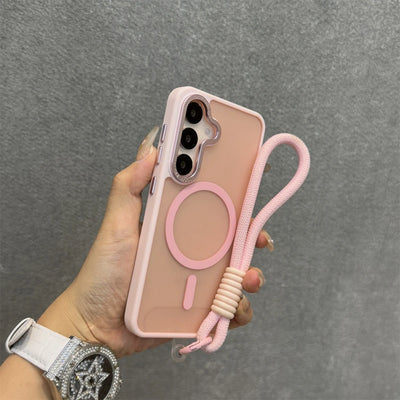 Luxury Matte Magnetic Lanyard Case for Samsung Galaxy S26 S25 Ultra S23 Plus S24 FE Hand Wrist Strap Frosted Shockproof Cover
