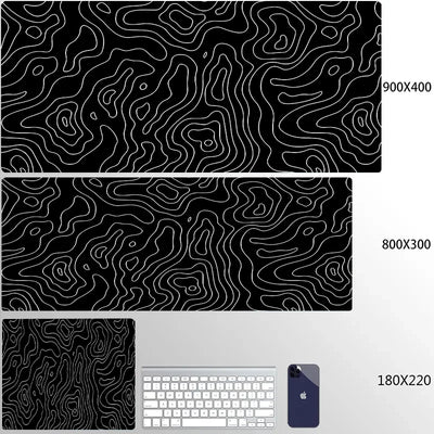 XXL Black Desk Accessories Topographic Mouse Pad Strata Liquid Mousepad Office Accessories Gamer Deskmat XL Gaming Setup Table